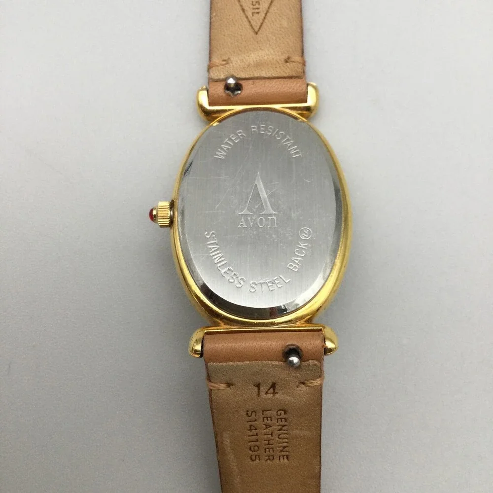 Avon Watch Women 24mm MOP Floral Dial Gold Tone Leather Band New Battery - Picture 13 of 15